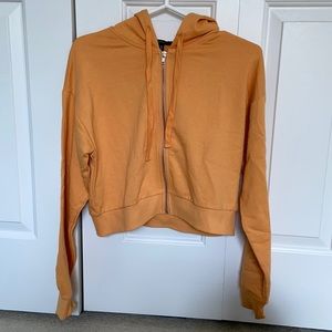 Orange Cropped Zip Up Hoodie